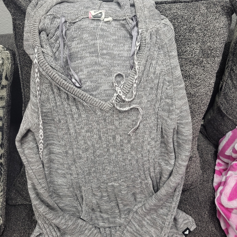 Roxy Charcoal V-Neck Sweater with Hood